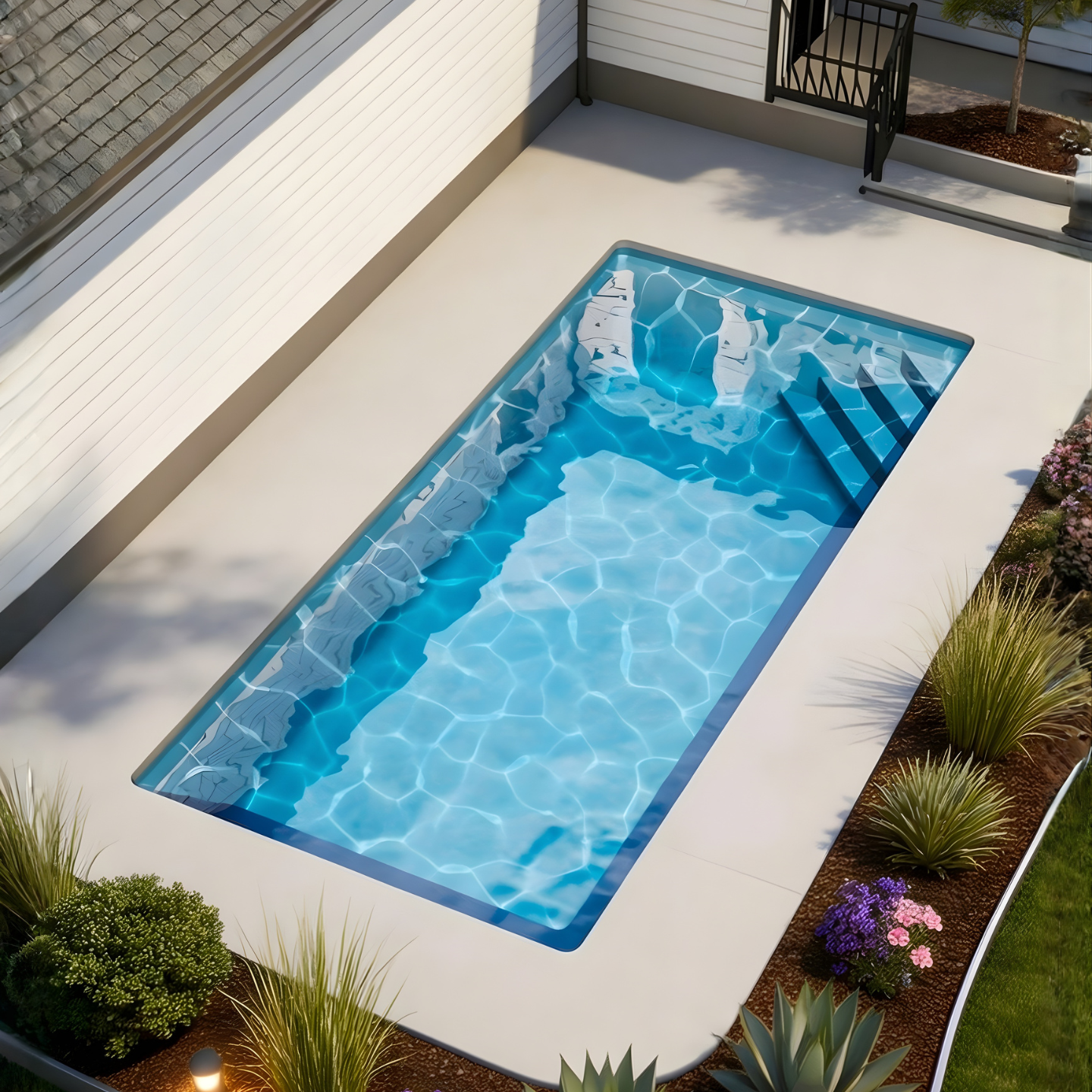 Delray, Happy family enjoys a sunny day in their new top-rated fiberglass pool constructed by POOL-ology in Santa Rita Ranch, TX
